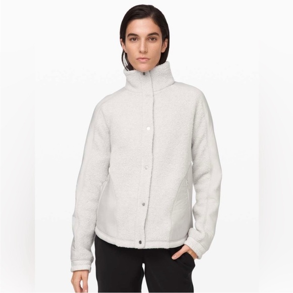 LULULEMON Go Cozy Wool Blend Fleece Jacket Snap Up Heathered Sherpa size 8 - Picture 2 of 11